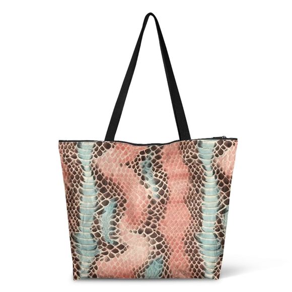 Pink Snakeskin Texture Large Tote Bag Zier Closure, Animal Skin :] - Picture 1 of 7